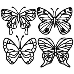 black silhouette pattern, stylized butterflies, isolate on a white background, for design different, template, stencil