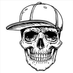 Skull tattoo cap line design print shirt, poster, tattoo, cover.