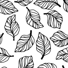 Fototapeta na wymiar seamless pattern with stylized leaves in black and white, wallpaper ornament, wrapping paper