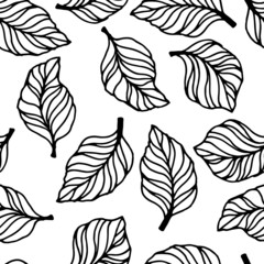 seamless pattern with stylized leaves in black and white, wallpaper ornament, wrapping paper