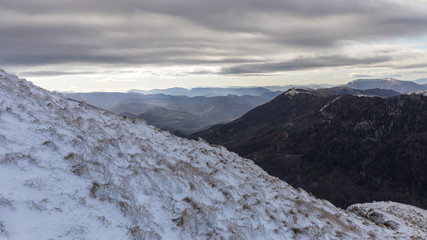Fototapeta na wymiar View of a winter landscape in the Drôme Provençale near Dieulefit