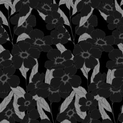 seamless pattern in black and white, flowers and leaves, wallpaper ornament, wrapping paper