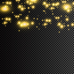 Vector golden particles. Glowing yellow bokeh circles abstract gold luxury background