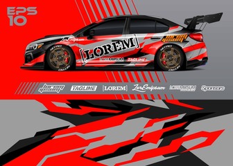 Race car graphic livery design. Abstract sport racing background for wrap race car, rally, drift car, cargo van, pickup truck and adventure vehicle. Full vector Eps 10.