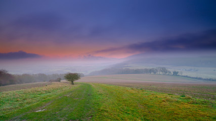 Treyford, UK - December 30, 2019:  South Downs Way near South Harting Down and Pike Hill