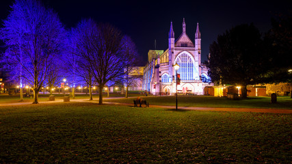 Fototapeta na wymiar Winchester Cathedral by night