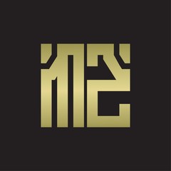 MZ Logo with squere shape design template with gold colors