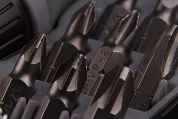 Set of nozzles for a screwdriver close up
