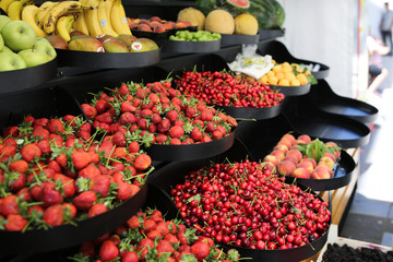 Strawberries on counter at market in Turkey