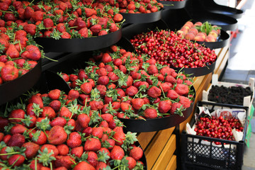 Strawberries on counter at market in Turkey