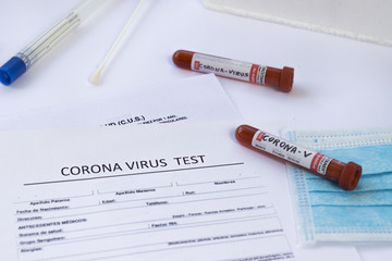 blood test tube to examine the corona virus