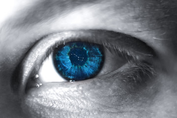 Blue eye of a girl close up