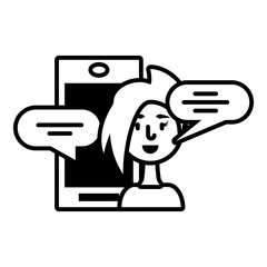 woman with smartphone screen and speech bubble on white background