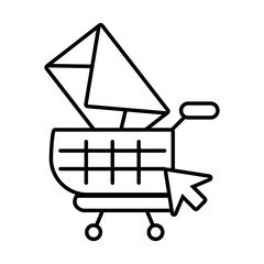 shopping cart with digital elements in white background