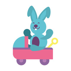 rabbit with baby car on white background, baby toys