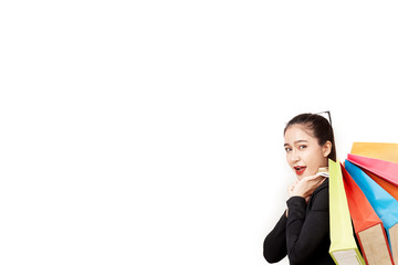 happy woman shopper with shopping bag