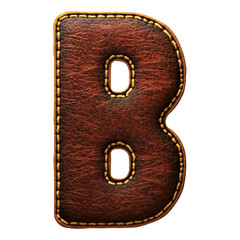 Leather letter B uppercase. 3D render font with skin texture isolated on white background.