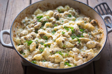 Creamy chicken, mushroom, gnocchi parsley bake