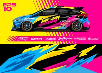 Naklejka premium Race car graphic livery design. Abstract sport racing background for wrap race car, rally, drift car, cargo van, pickup truck and adventure vehicle. Full vector Eps 10.
