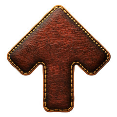 Symbol up arrow made of leather. 3D render font with skin texture isolated on white background.