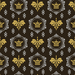 vintage floral pattern on black background Victorian style vector illustration