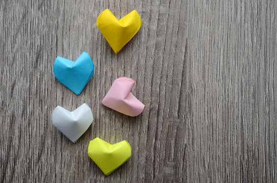 Colorful paper origami hearts