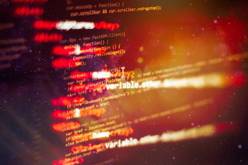 Programming code screen of software developer. Software Programming Work Time.