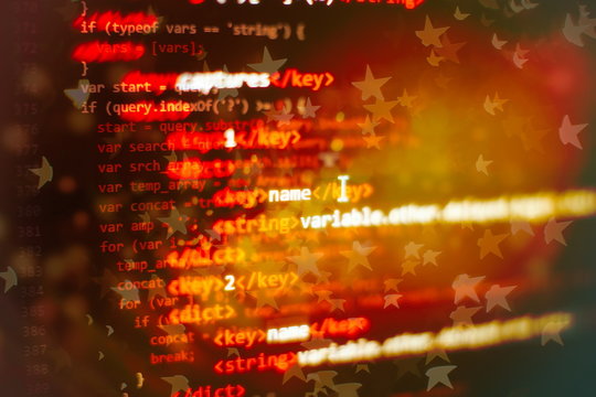 Programming code screen of software developer. Software Programming Work Time.