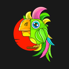 Cartoon Parrot Illustration Suitable For Greeting Card, Poster Or T-shirt Printing.