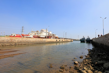 Fototapeta na wymiar Dockyard landscape in a shipyard, Luannan County, Hebei Province, China