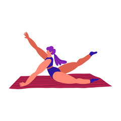 Young woman doing yoga pose on a rug. Fitness sport concept. Cartoon simple flat style. Vector illustration isolated.