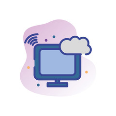 Isolated cloud computing with computer line fill block style icon vector design