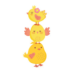 happy easter cute pile of chickens flower cartoon decoration