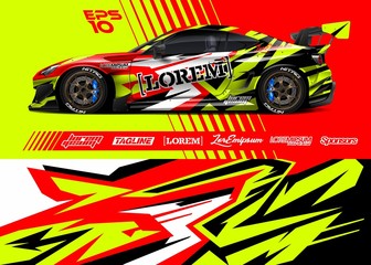 Race car graphic livery design. Abstract sport racing background for wrap race car, rally, drift car, cargo van, pickup truck and adventure vehicle. Full vector Eps 10. © zoulgraphic