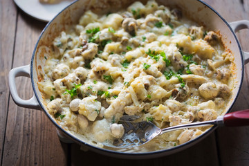 Creamy chicken, mushroom, gnocchi parsley bake