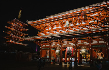Sensoji Temple, Tokyo, Japan - February 13,2020 : Night of Sensoji Temple in Asakusa , one of landmark in Tokyo and most traveler will go to seeing and visited.