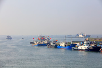 shipbuilding plant wharf scenery, Luannan County, Hebei Province, China