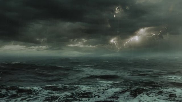 Lightning storm at sea / ocean. CC (real color) version.