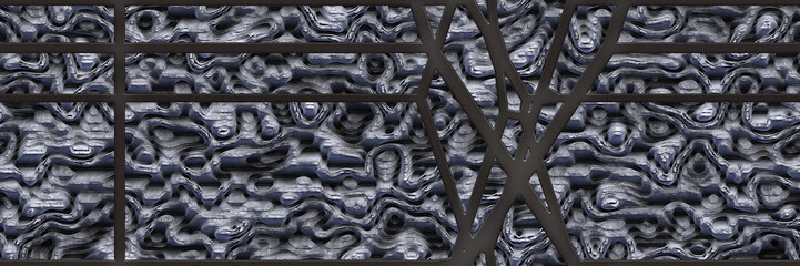 Metal grate- 3d illustration. Construction block- metallic cell.