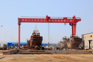 Ships under construction in shipyards, Luannan County, Hebei Province, China