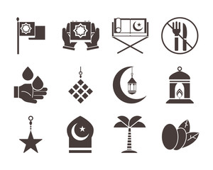 ramadan arabic islamic celebration icon set silhouette style icon