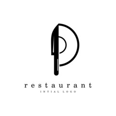 Knives and plates in the letter P in the restaurant logo