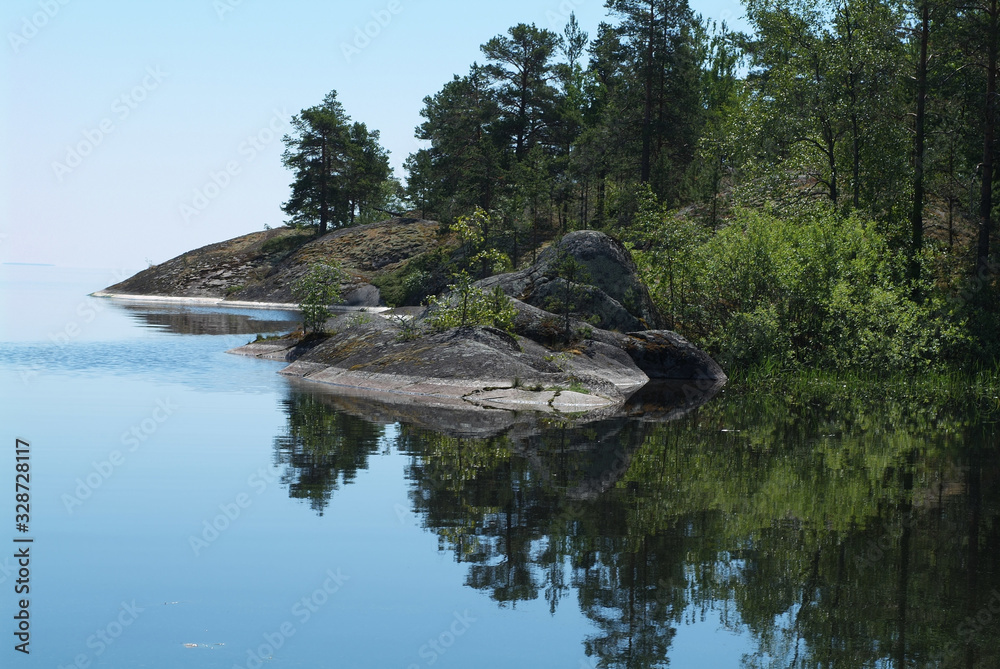 Wall mural Travel to Russia. Ladoga skerries- hiking on the lake. Nature landscape- national park