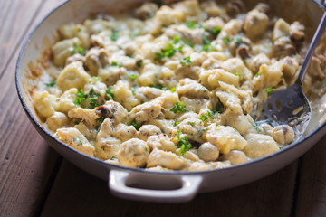 Creamy chicken, mushroom, gnocchi parsley bake