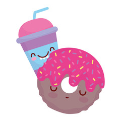 donut and disposable cup menu character cartoon food cute