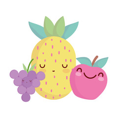 pineapple orange and grapes menu character cartoon food cute