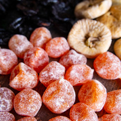 bright, fresh and sweet dried fruits and candied fruits