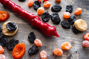 bright, fresh and sweet dried fruits and candied fruits