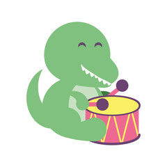donosaur with drum toy on white background, baby toys