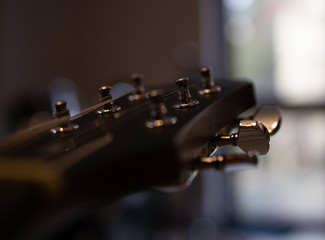 closeup of a guitar, macro photo, guitar fretboard